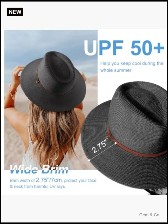 Wide Brim Straw Sun Hat with Chin Strap UPF 50+ main image 5